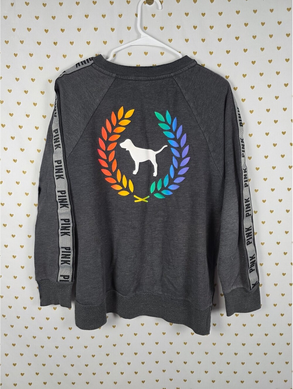 Victorias Secret Pink Rainbow Crest Crew Sweater Shirt SMALL